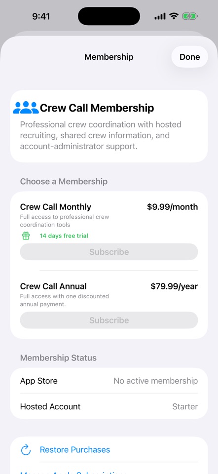 Balloon Crew Call membership and invitation screen